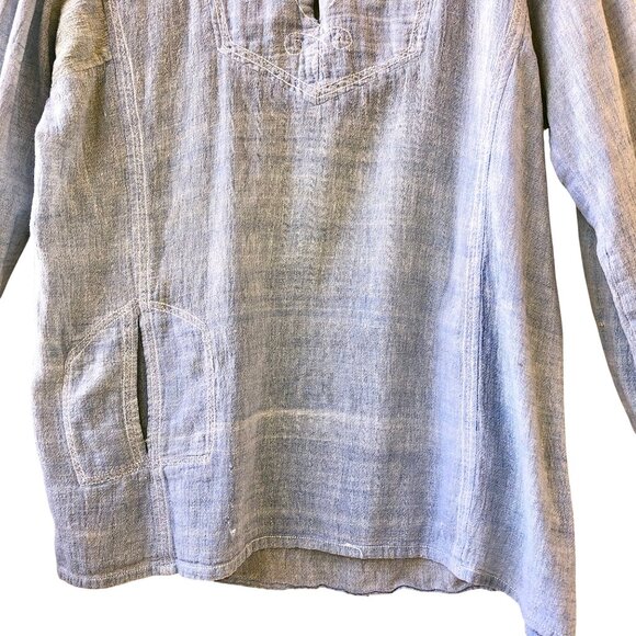 1960s India Cotton Gauze Embroidery Hippie Boho Wood Button Festival Shirt Large - Picture 9 of 16